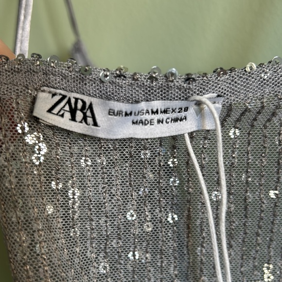 NWT Zara Women’s Silver Sequin Wrap Top Sleeveless Cropped Party Shirt - Picture 4 of 8